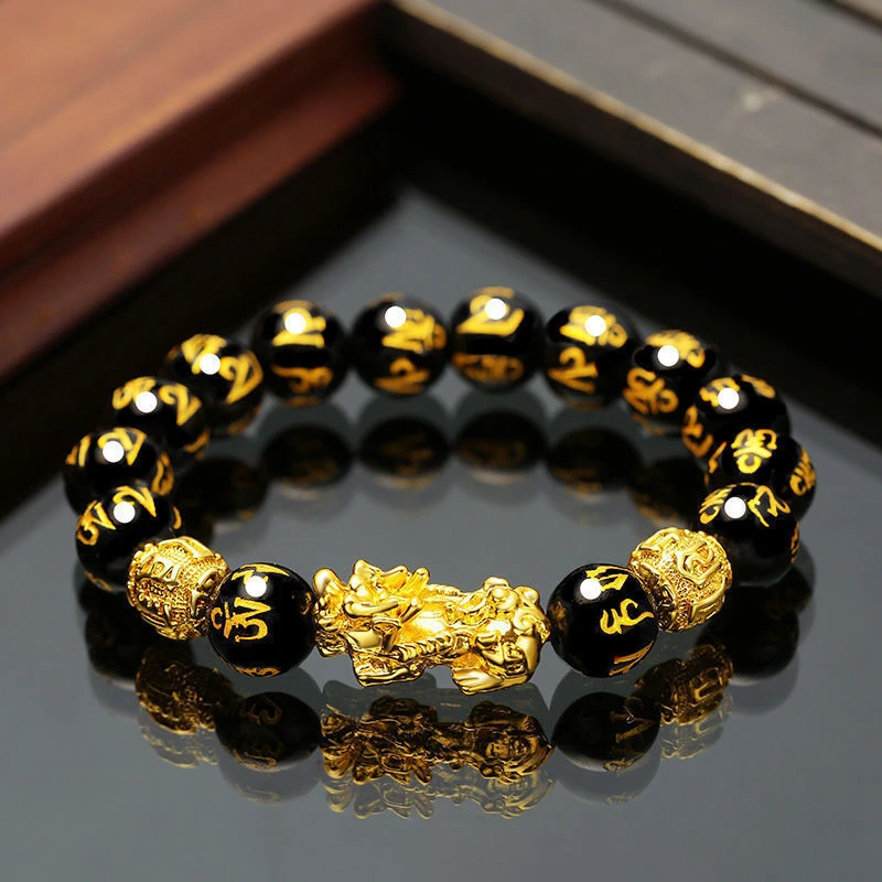 合金手链 金店同款貔貅手串男士手工貔貅手链情六字箴言佛珠情侣