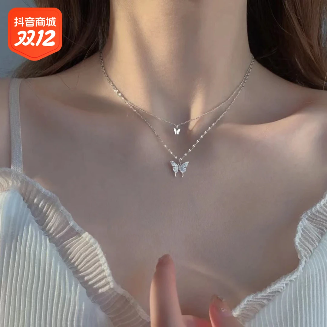 钛钢项链 2025新款双层蝴蝶项链女轻奢设计感高级片片链个性女款