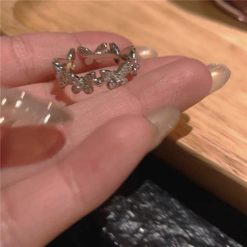 合金戒指 不掉色蝴蝶戒指森系小众设计满钻蝴蝶戒指可调节戒指ins
