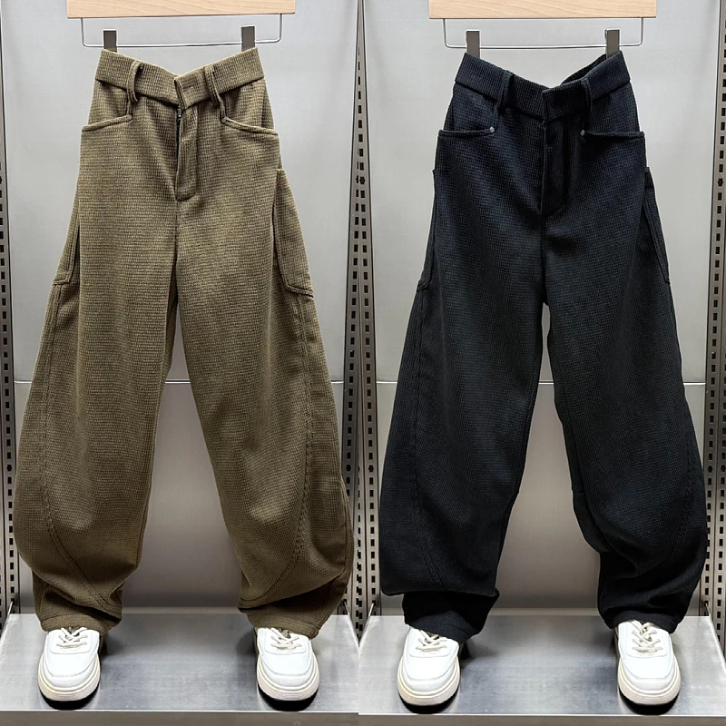 秋冬款痞帅美式休闲长裤男潮牌弯刀裤宽松直筒休闲裤灯芯绒运动裤