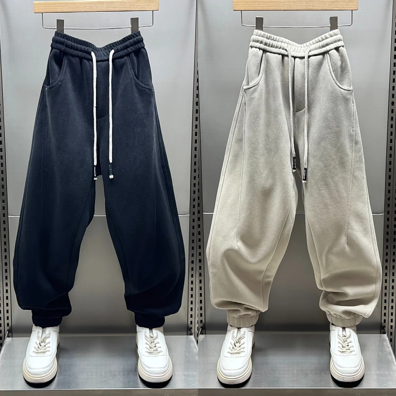 秋冬款渐变色加绒卫裤男女同款潮牌宽松休闲运动束脚裤哈伦裤长裤