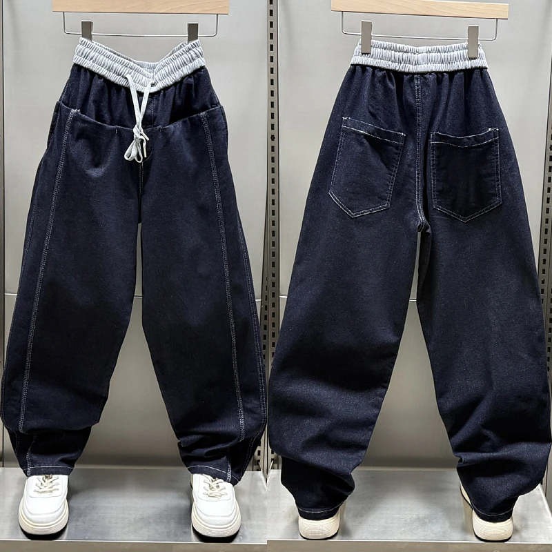 2024秋冬新款磨毛明线设计牛仔裤男士美式高街痞帅宽松直筒休闲裤