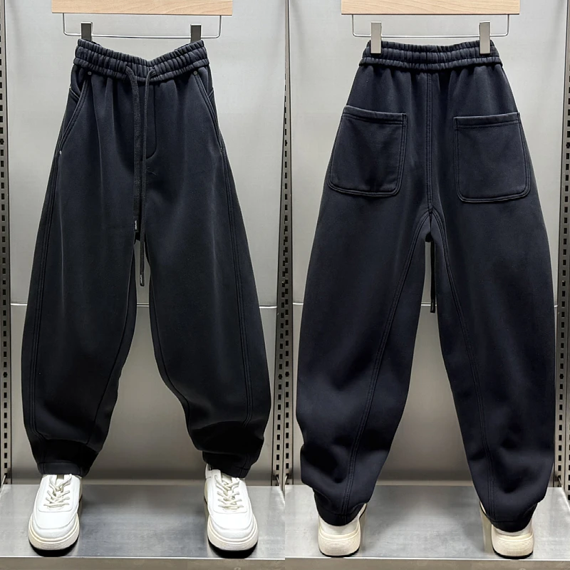 秋冬新款男士时尚潮牌重磅加绒加厚休闲裤青年美式宽松直筒运动裤