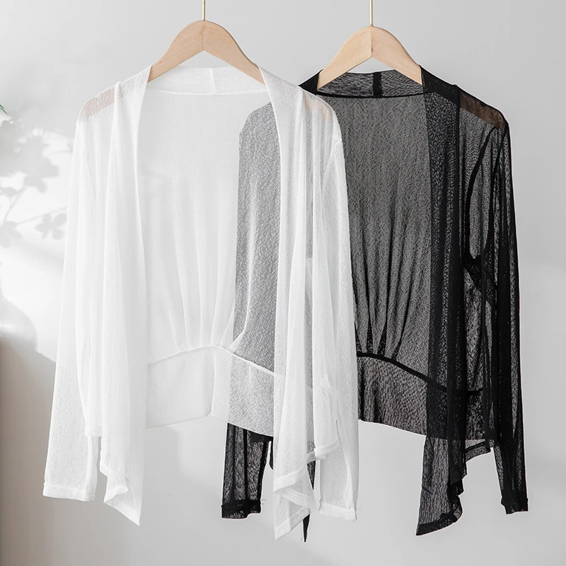 女士真丝衬衫夏季防晒桑蚕丝开衫蕾丝薄款针织衫长袖透气JR2001