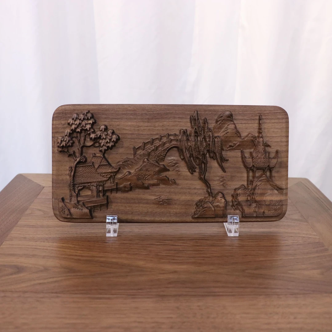 北美黑胡桃木新中式台屏桌面屏风精雕木刻画新中式木雕画