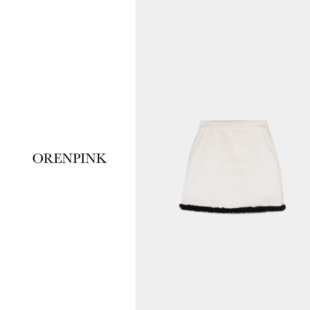 OREN PINK/奥粉24新款秋冬款时尚减龄百搭气质小香风撞色女装半裙