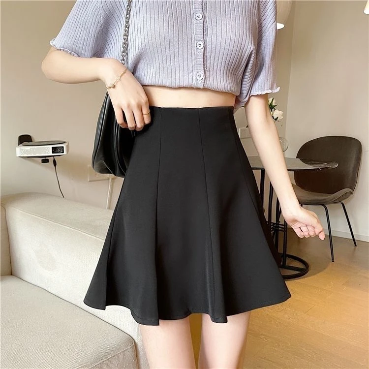 半身裙高腰防走光裙子女小个子夏季气质西装面料百搭黑色高腰短裙