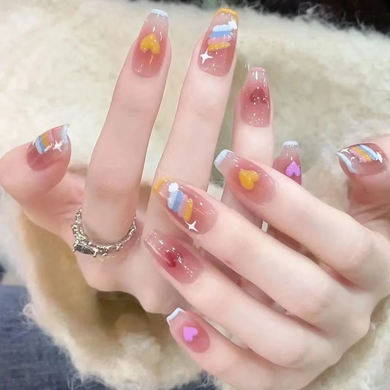 《彩虹》ins风糖果温柔腮红爱心法式气质显白纯手工穿戴甲