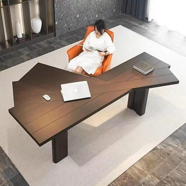 北欧实木书桌现代异形办公桌原木电脑长桌设计师老板桌工作台桌子