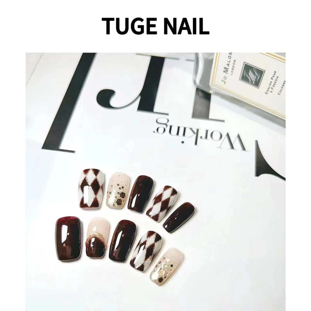 TugeNail "秋季格纹" 高级复古极简美甲小众设计师-小然
