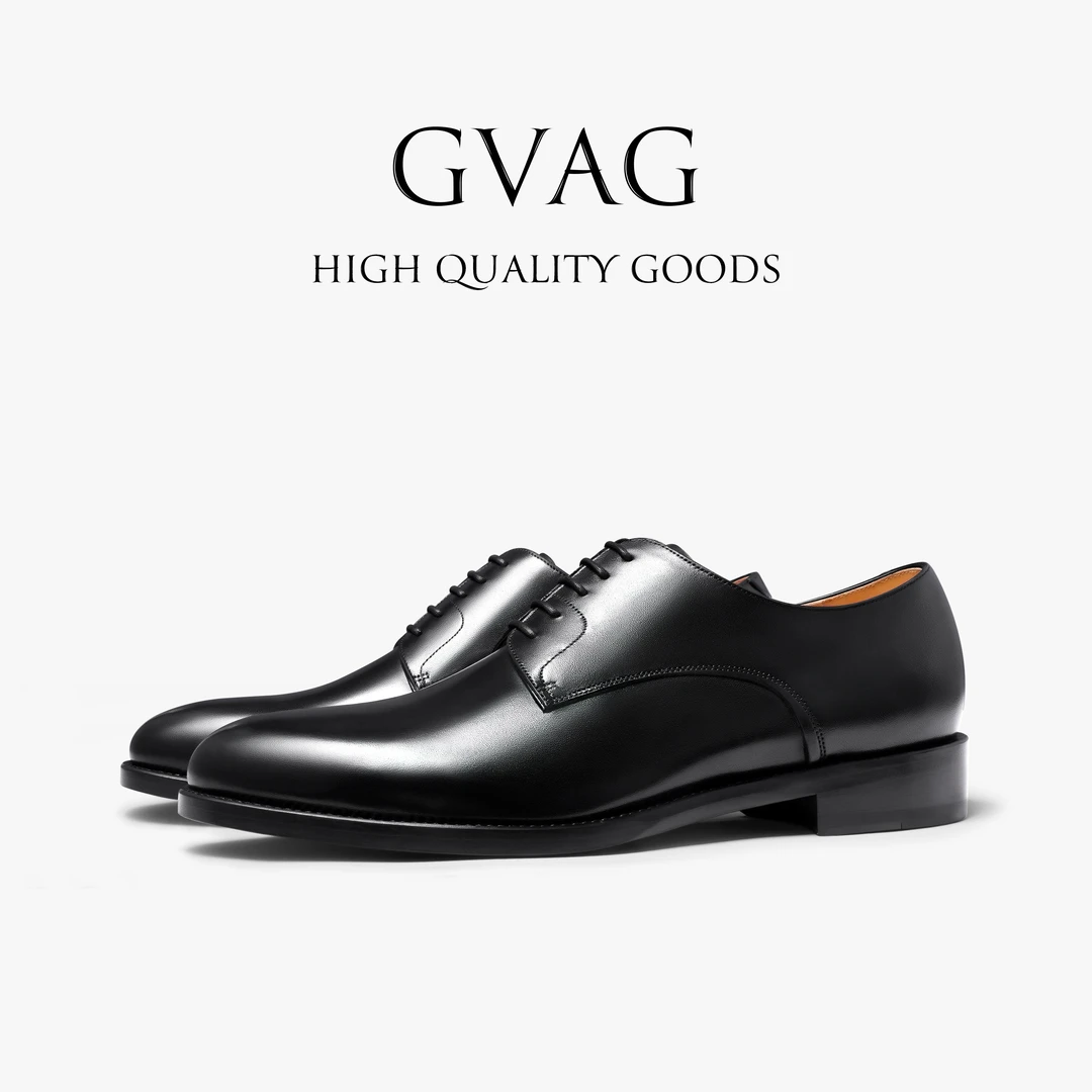 GVAG男士皮鞋德比鞋男通勤经典黑真皮商务正装高级感英伦风西装鞋