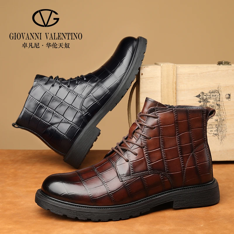 【卓凡尼·华伦天奴】新款休闲马丁靴男士皮靴21D27D