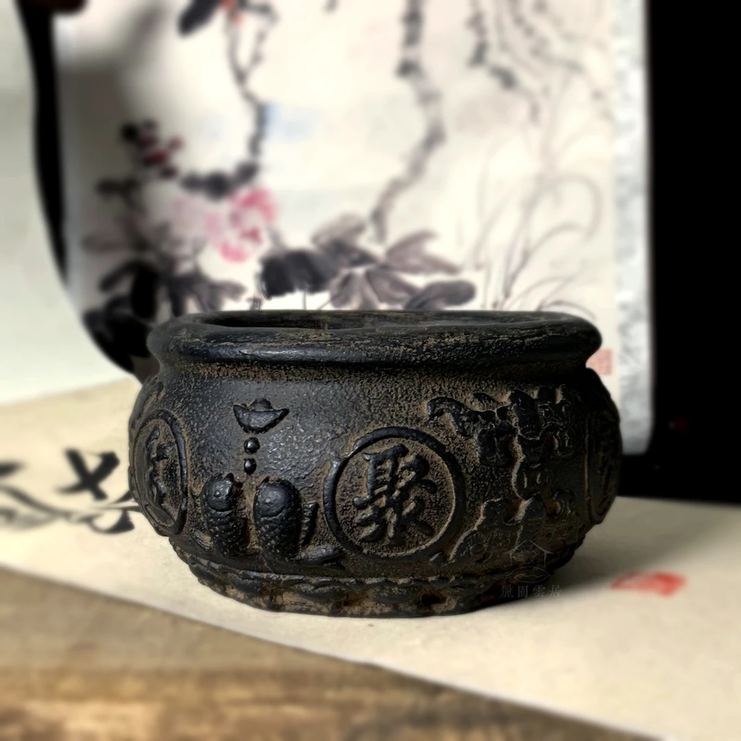 休缘居仿古做旧手工水培盆碗莲铜钱草香炉精品花盆-聚宝盆