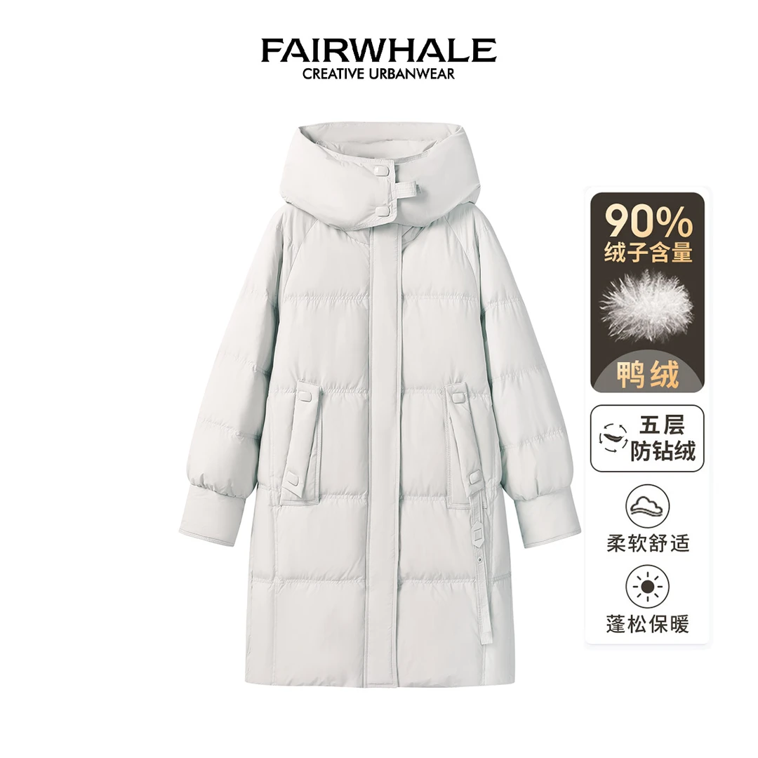 马克华菲女装冬季新品90鸭绒时尚中长款连帽羽绒服 F44014A023