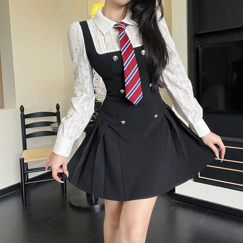 设计感假两件连衣裙女早秋拼接小众学院风显瘦短裙JF23417ZW
