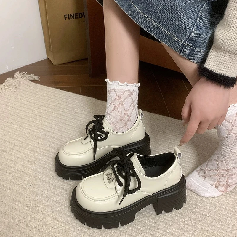 《新疆包邮》米色圆头小皮鞋女2024年春夏新款百搭 630