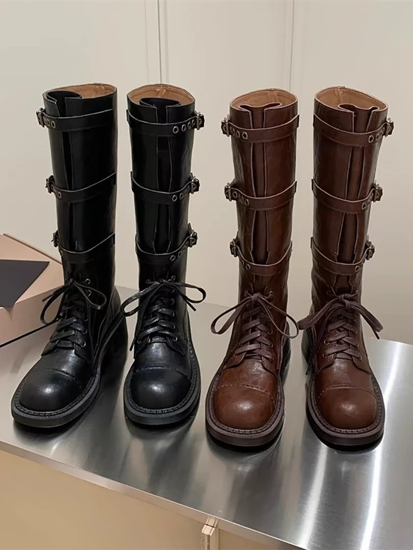 9953-1复古英伦厚底长筒靴女2024年秋季新款美拉德骑士靴长靴