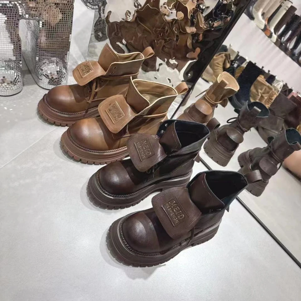 PL6689<新疆包邮404翻领系带马丁靴擦色厚底短靴靴女