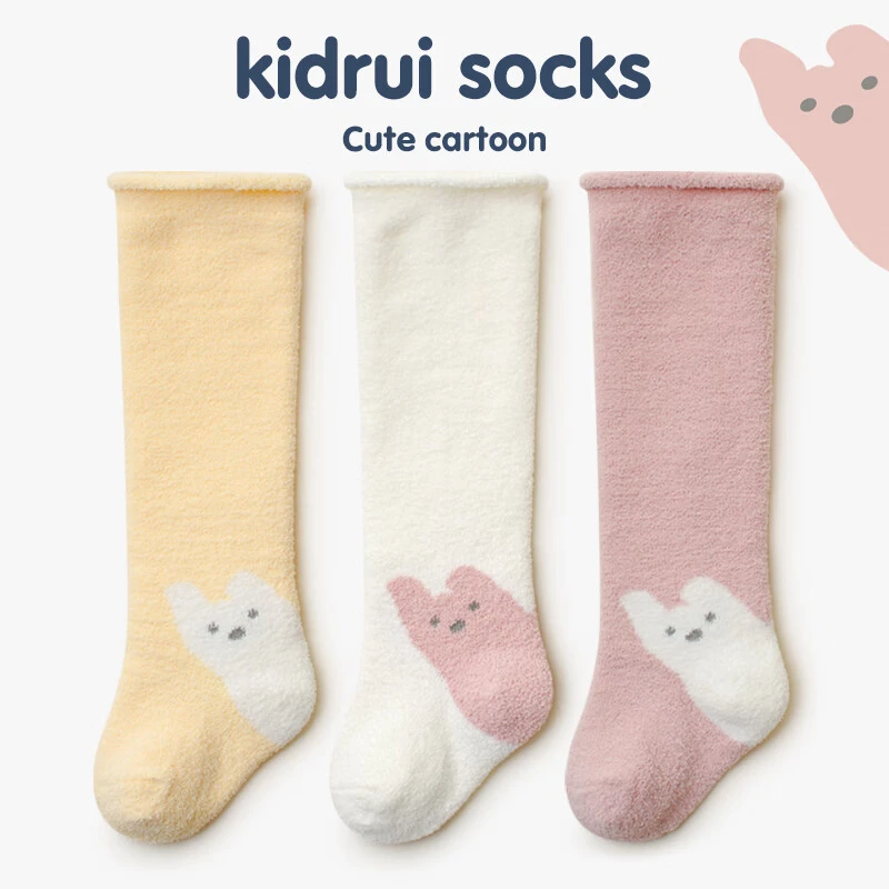 喜得瑞婴儿长筒袜秋冬季保暖珊瑚绒0—6月宝宝卡通防寒无骨高筒袜