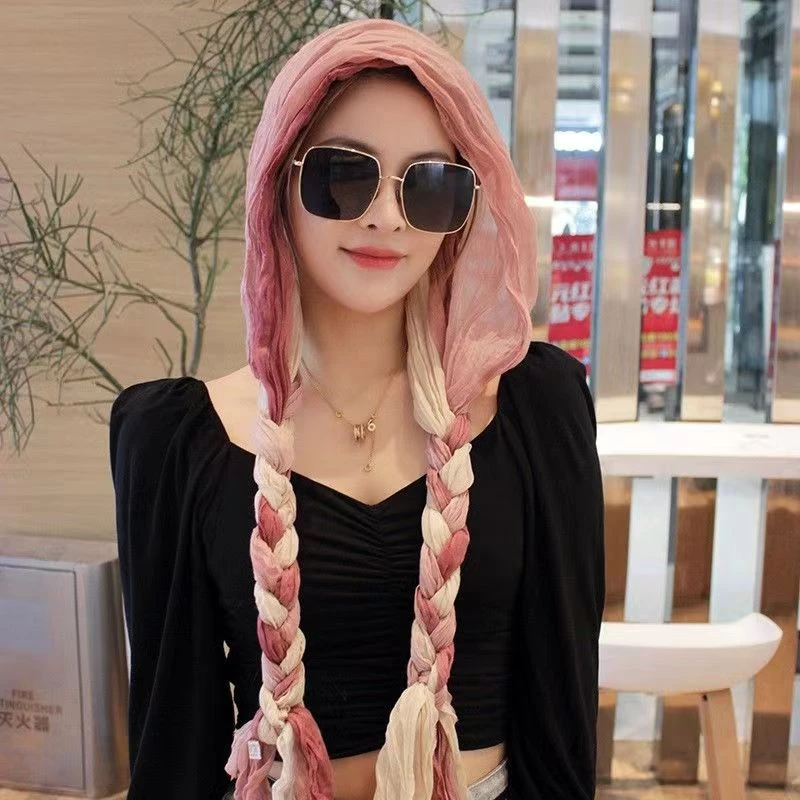 【护颈防风】围巾棉辫子帽两用多功能旅游拍照围脖晒护头围脖