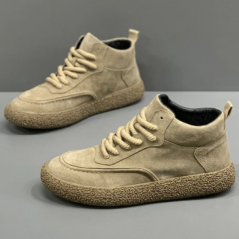 欧洲站高帮男鞋2024冬季加绒棉鞋翻毛运动休闲鞋软底中帮男靴