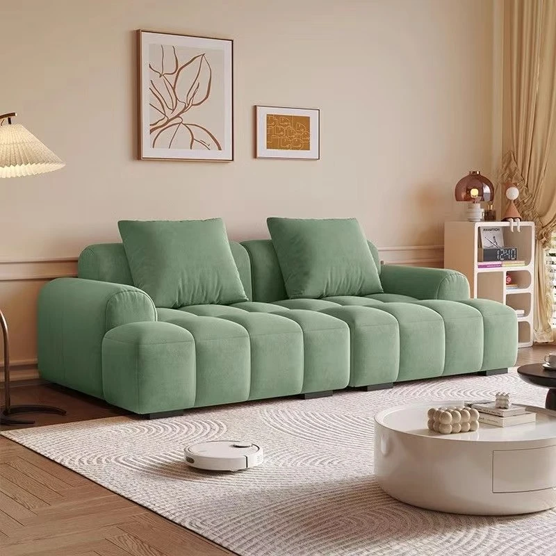 家用泡芙沙发出租房奶油风客厅民宿公寓休息区懒人直排窄布艺沙发