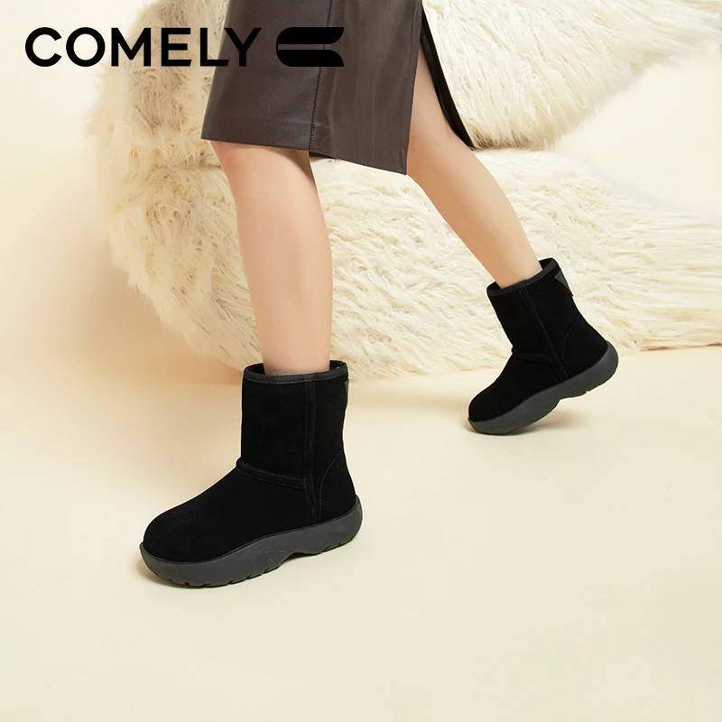 【康莉COMELY】KBH3A931厚底加绒女冬季加厚保暖棉鞋中筒面包鞋短靴