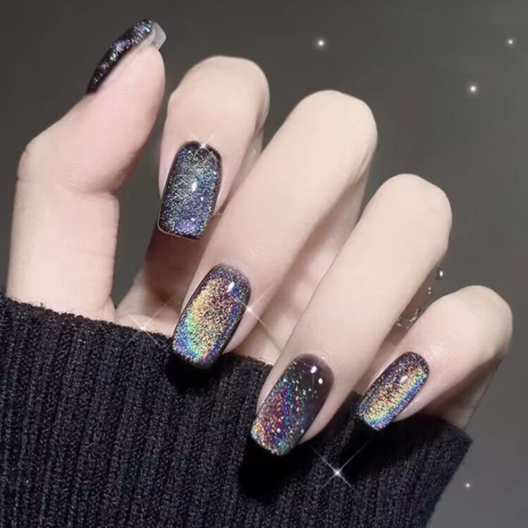 （短款）将夜 彩虹猫眼穿戴美甲可拆卸假指甲贴片C078