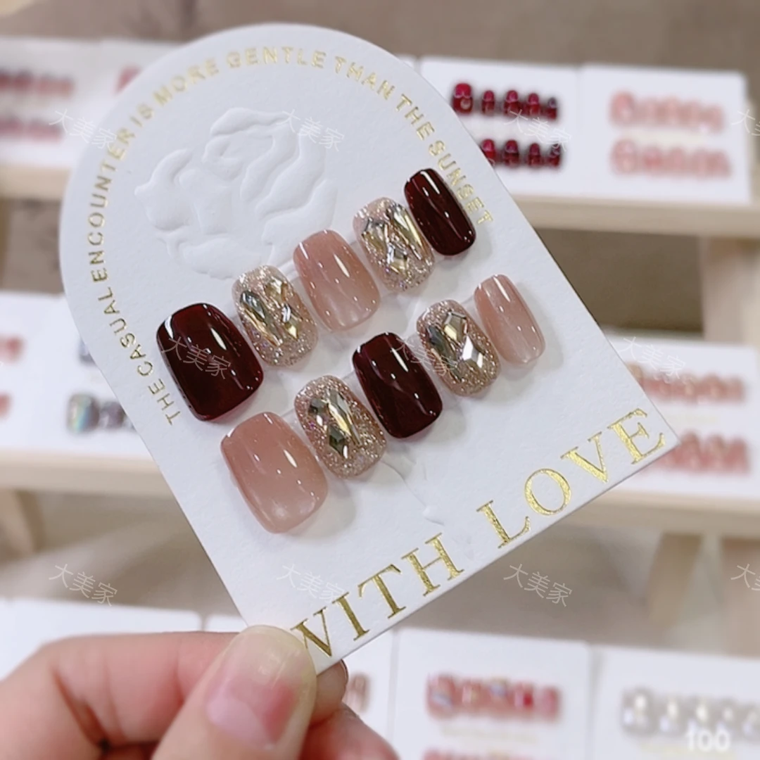 （短T）大美家 A002新年战甲AB版波尔多穿戴美甲显白新年款轻奢猫眼
