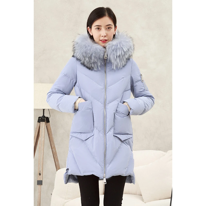 RRY916中长款连帽羽绒服外套修身2024冬季新款