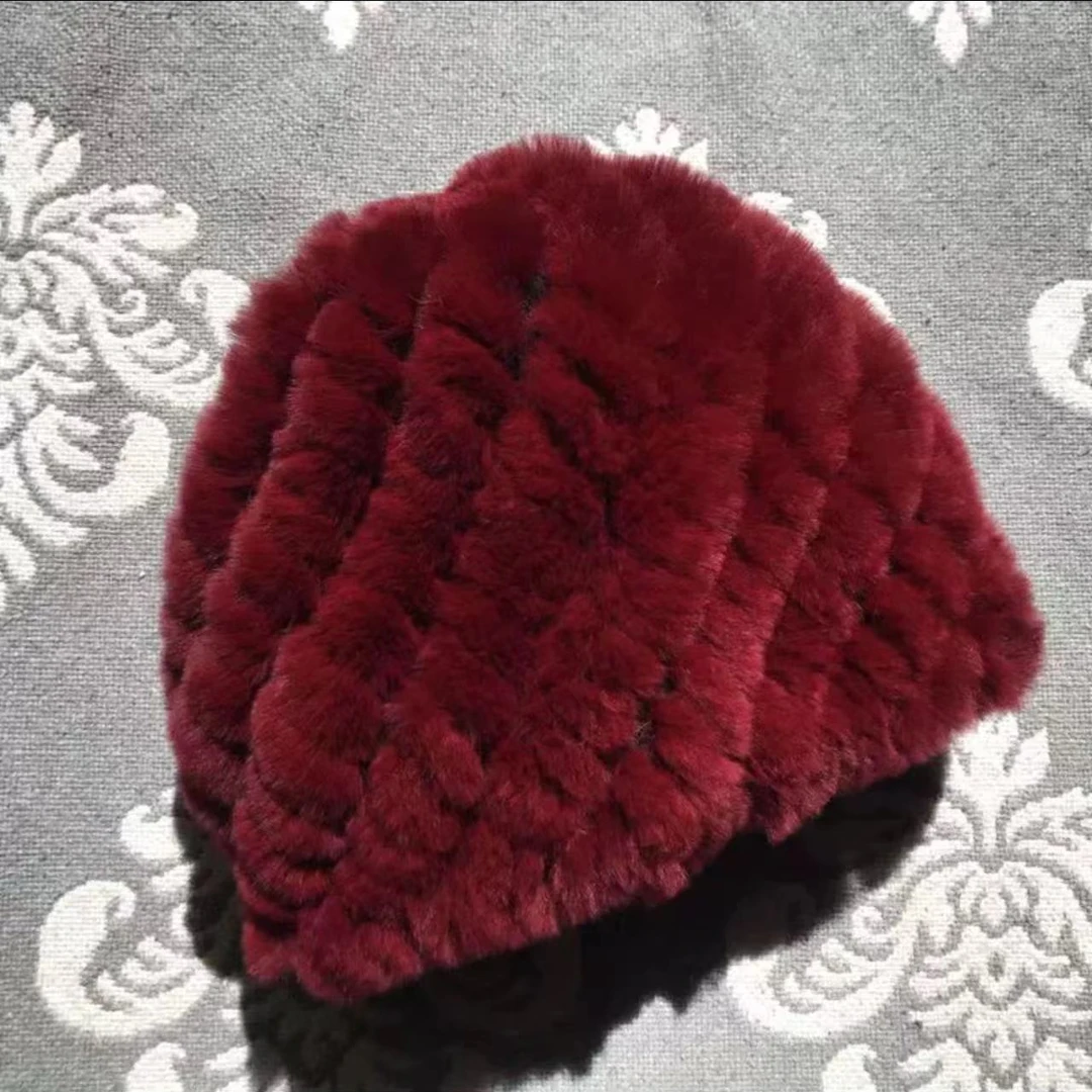 獭兔毛帽子秋冬季加厚保暖男女中老年皮草双层毛线护耳妈妈菠萝帽