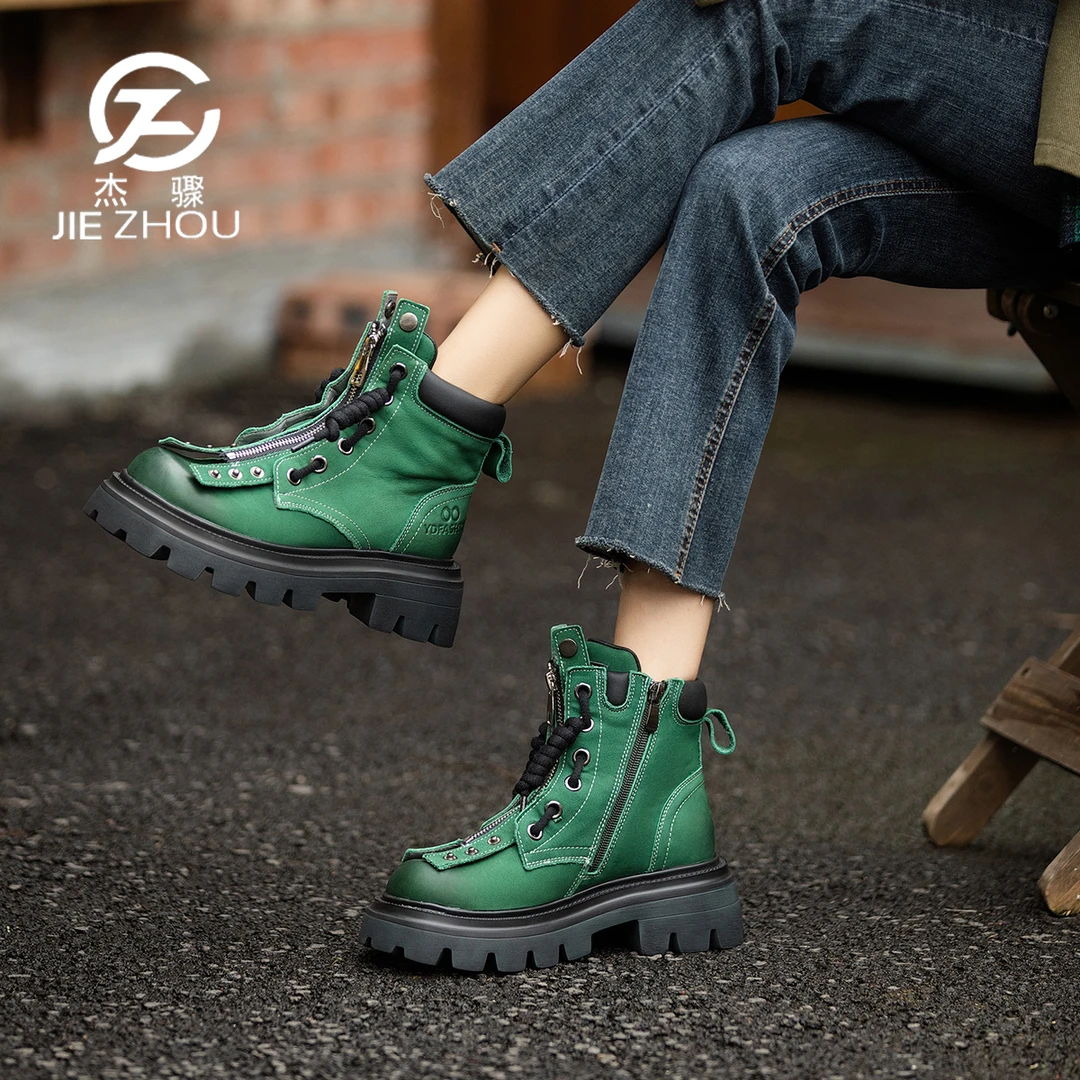 杰骤秋大黄靴女靴子真皮复古马丁靴厚底潮酷ins小个子短靴631128