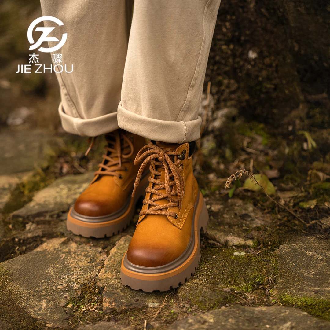 杰骤真皮踢不烂大黄靴女款马丁靴秋冬复古牛皮加绒加厚英伦风短靴