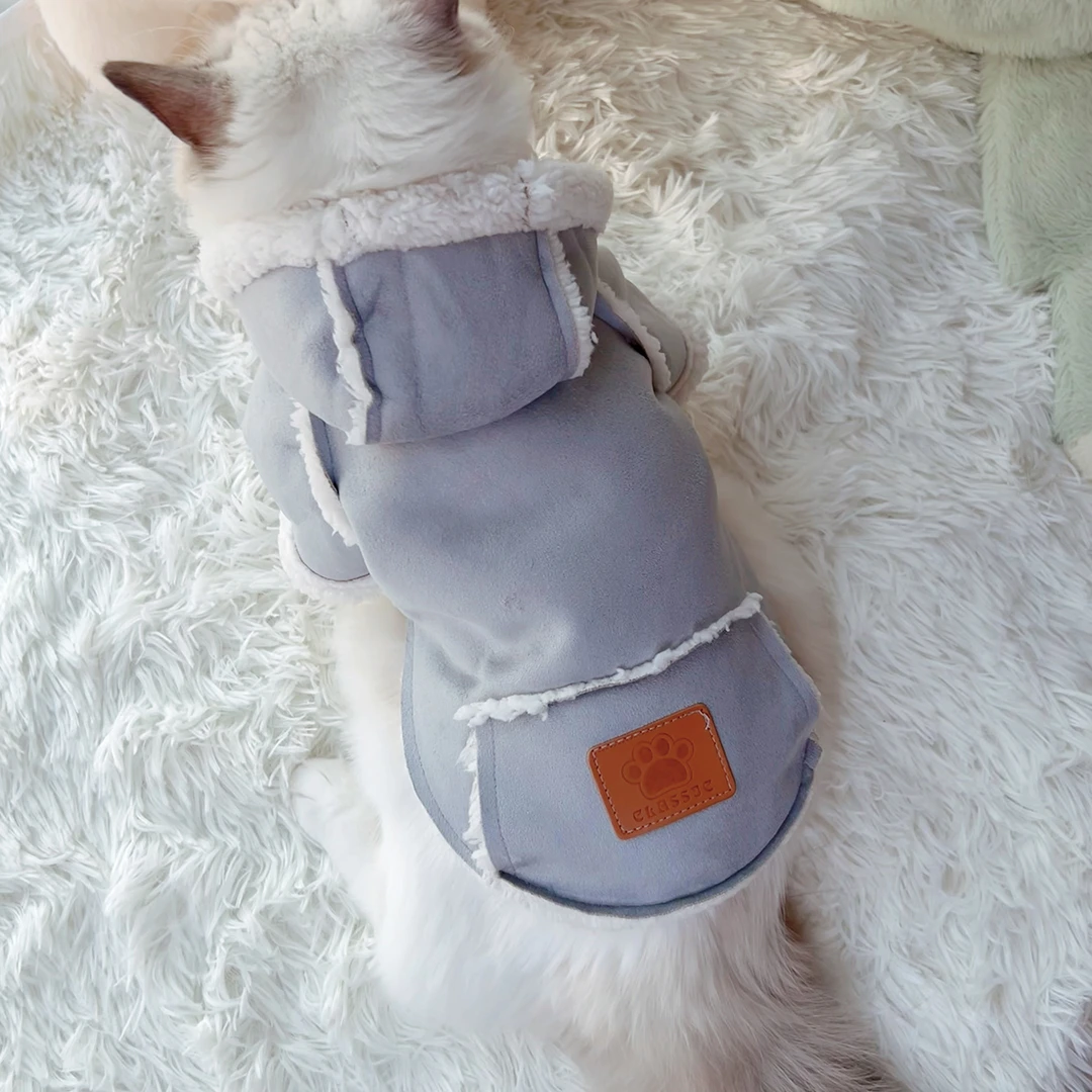 保暖麂皮绒加绒口袋棉衣秋冬款宠物狗狗衣服猫咪衣服小型犬泰迪