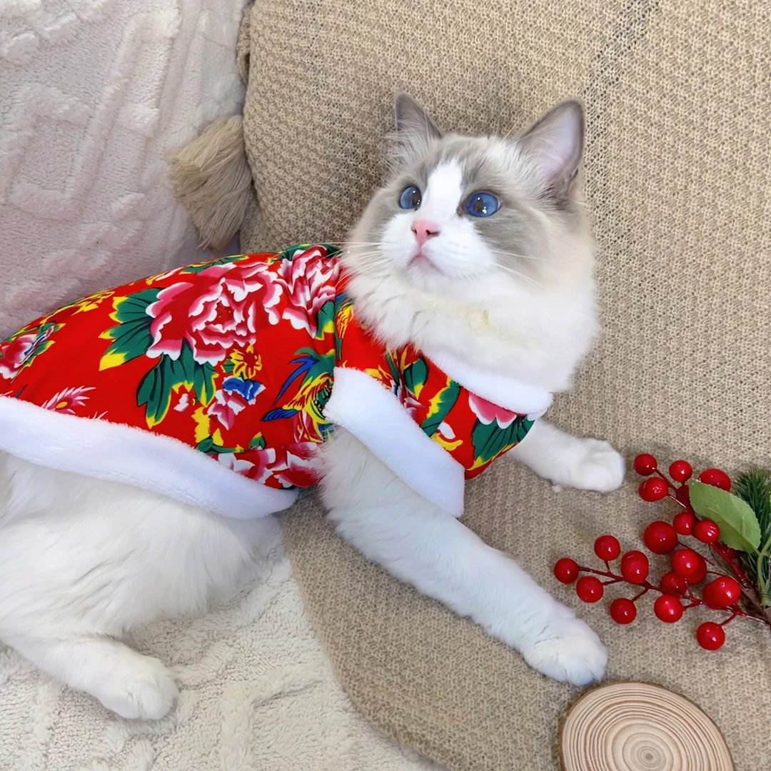 狗狗猫咪衣服秋冬季加厚宠物猫咪喜庆新年装东北大花袄小中大型犬