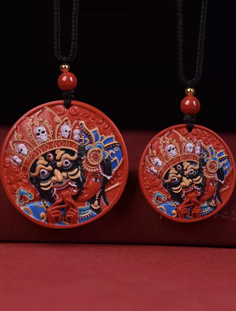 含辰砂工艺品高含量红砂彩绘唐卡扎基拉姆财神吊坠