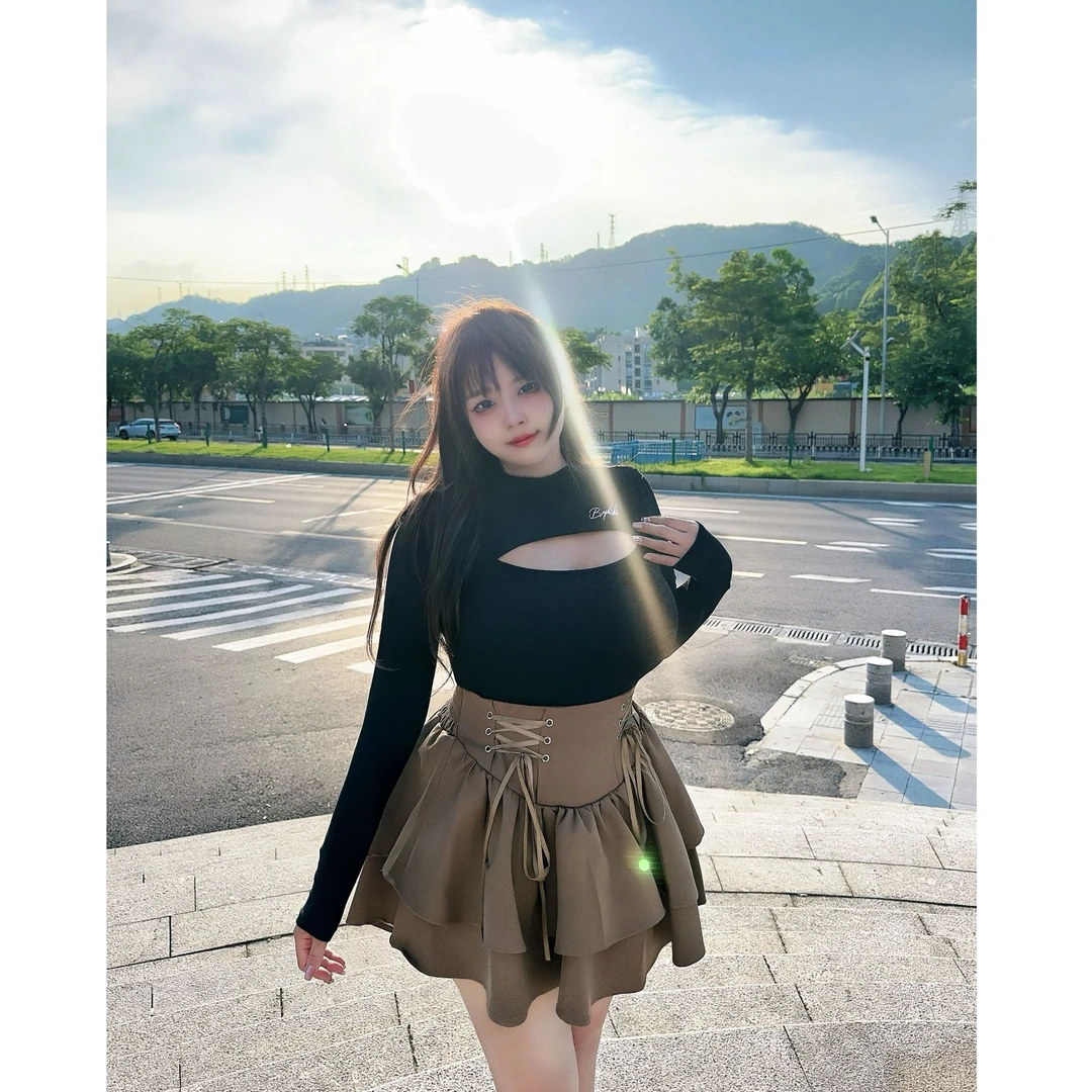 胖MM大码女装纯欲性感高领长袖T恤镂空设计感修身显瘦上衣两件套