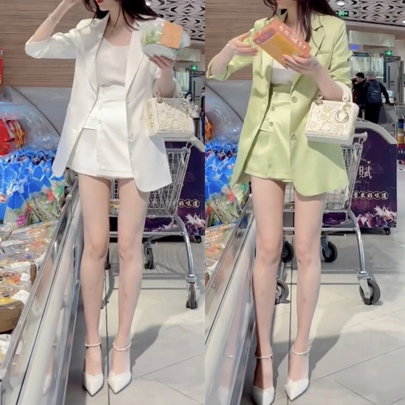 2025秋季新款网红韩版时尚气质西装领西服外套洋气裙裤两件套套装