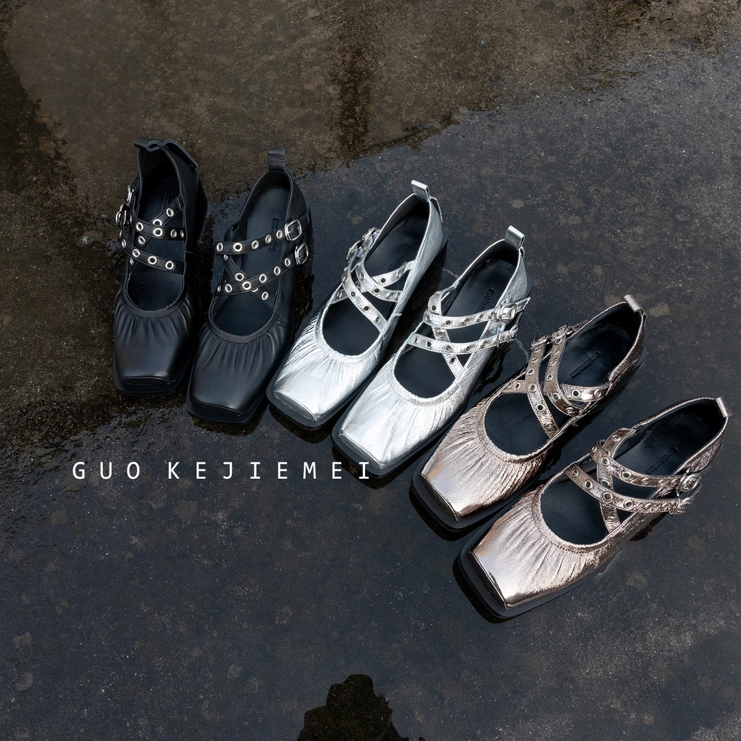 【Jellykk】5cm【叛逆芭蕾】设计师款暗黑风方头浅口玛丽珍单鞋D2138