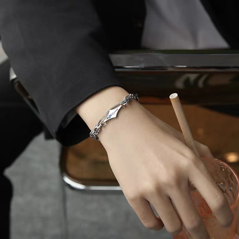 钛钢手链 潮流百搭钛钢熔岩双层叠带小众个性ins情侣冷淡风手链