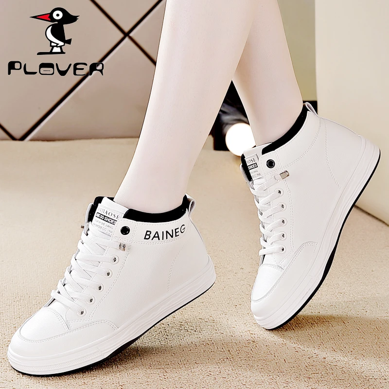 PLOVER高帮鞋女2023春秋新款网红机车ins潮厚底平底运动短皮靴子