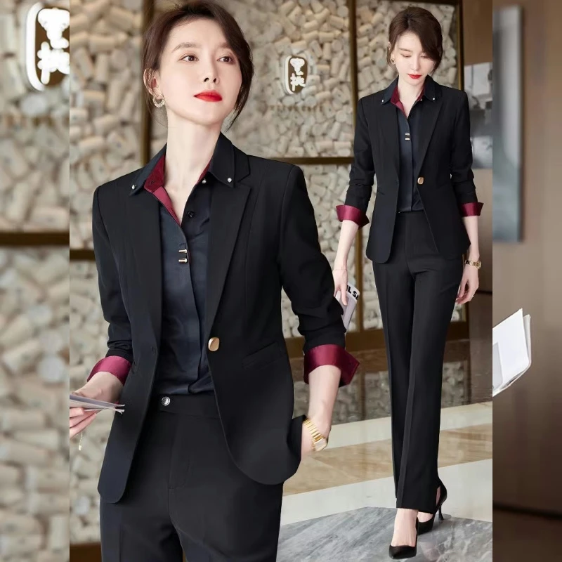黑色西装外套女职业正装春秋酒店经理前台工作服气质职业西服套装