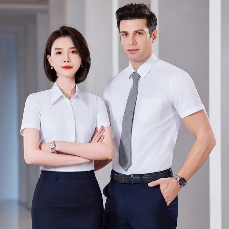 男女同款短袖衬衣夏季商务工装职业装长袖4S衬衫工作服定制绣LOGO