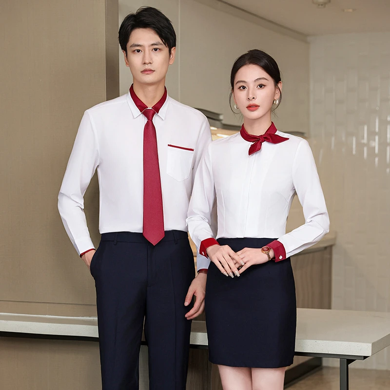 领结蝴蝶结衬衫女酒店前台接待餐饮服务员火锅饭店KTV工作服衬衣