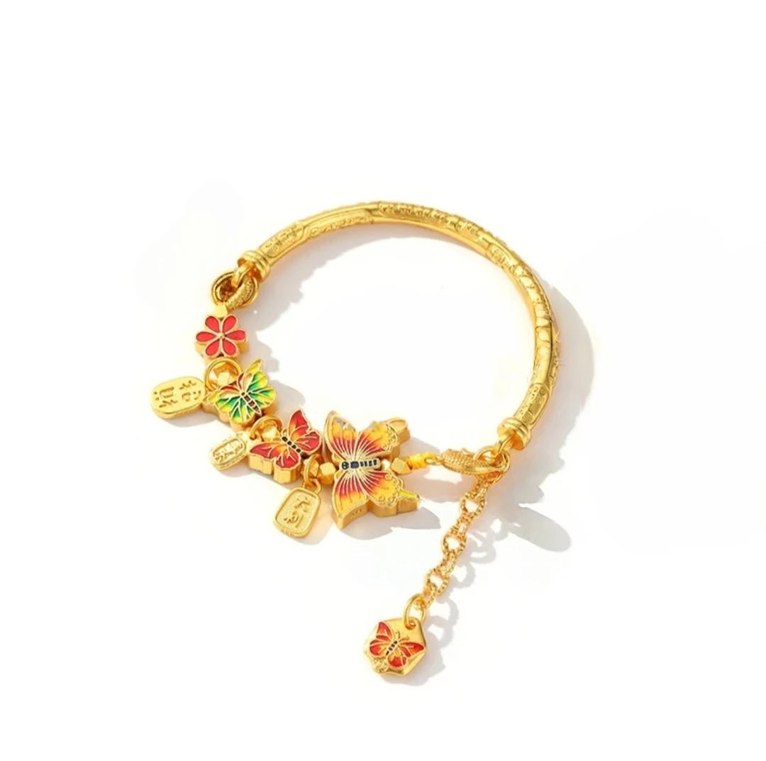 铜合金手链 铜合金珐琅手链 新中式轻奢梦境蝴蝶吉言半镯手链