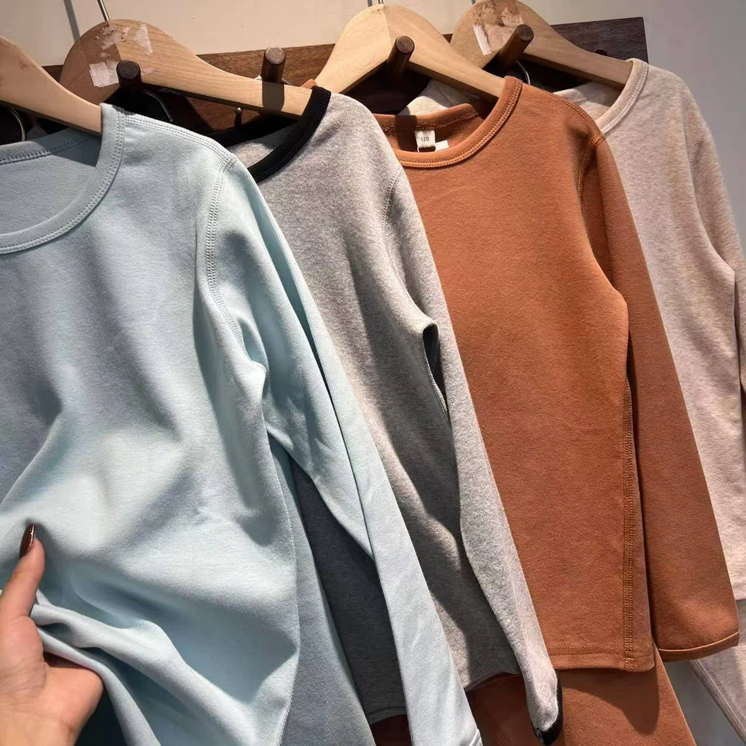 【24007】秋衣秋裤整套 中大童家居服整套 纯色居家服