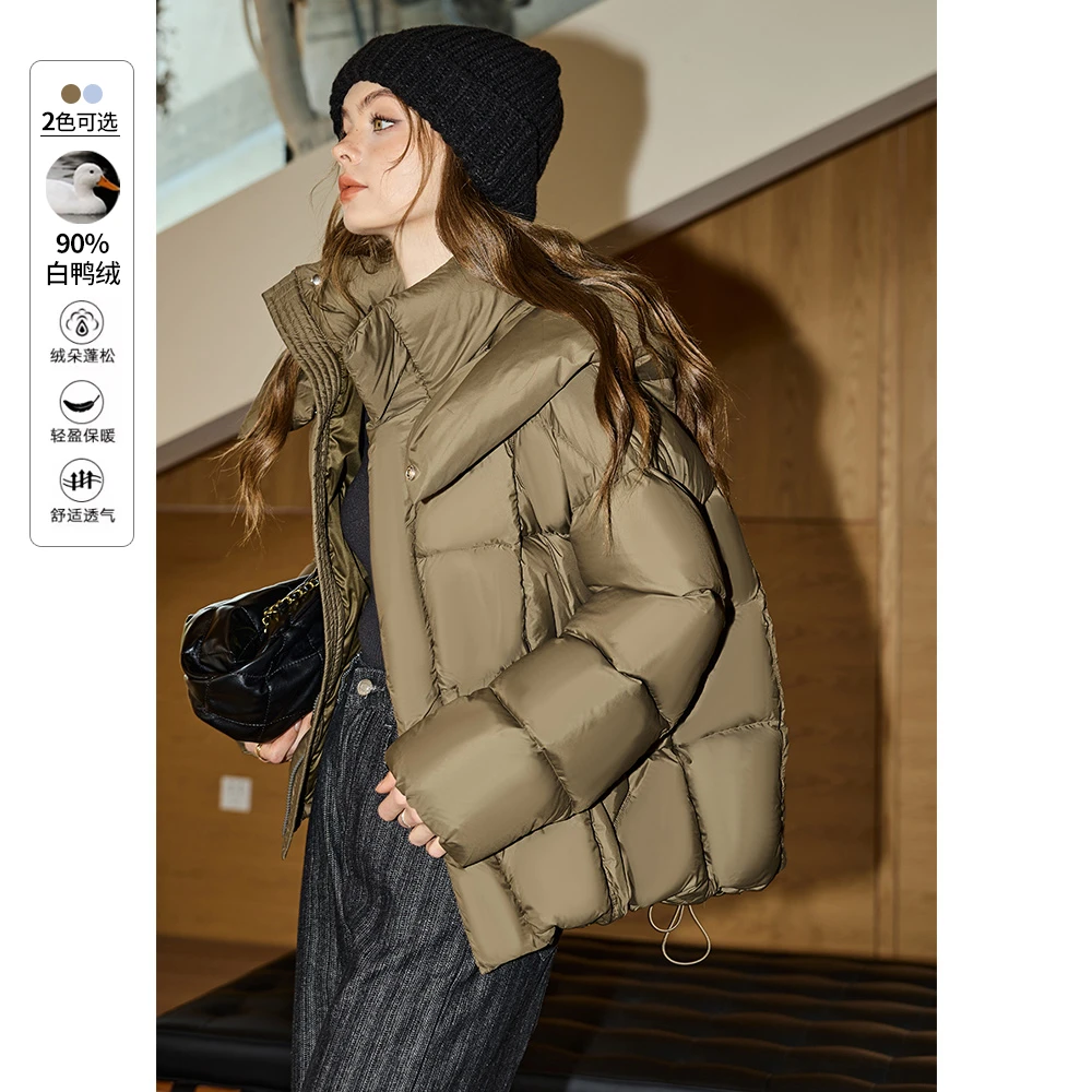 库恩玛维纯色短款羽绒服女装2024年冬季新款90白鸭绒女款
