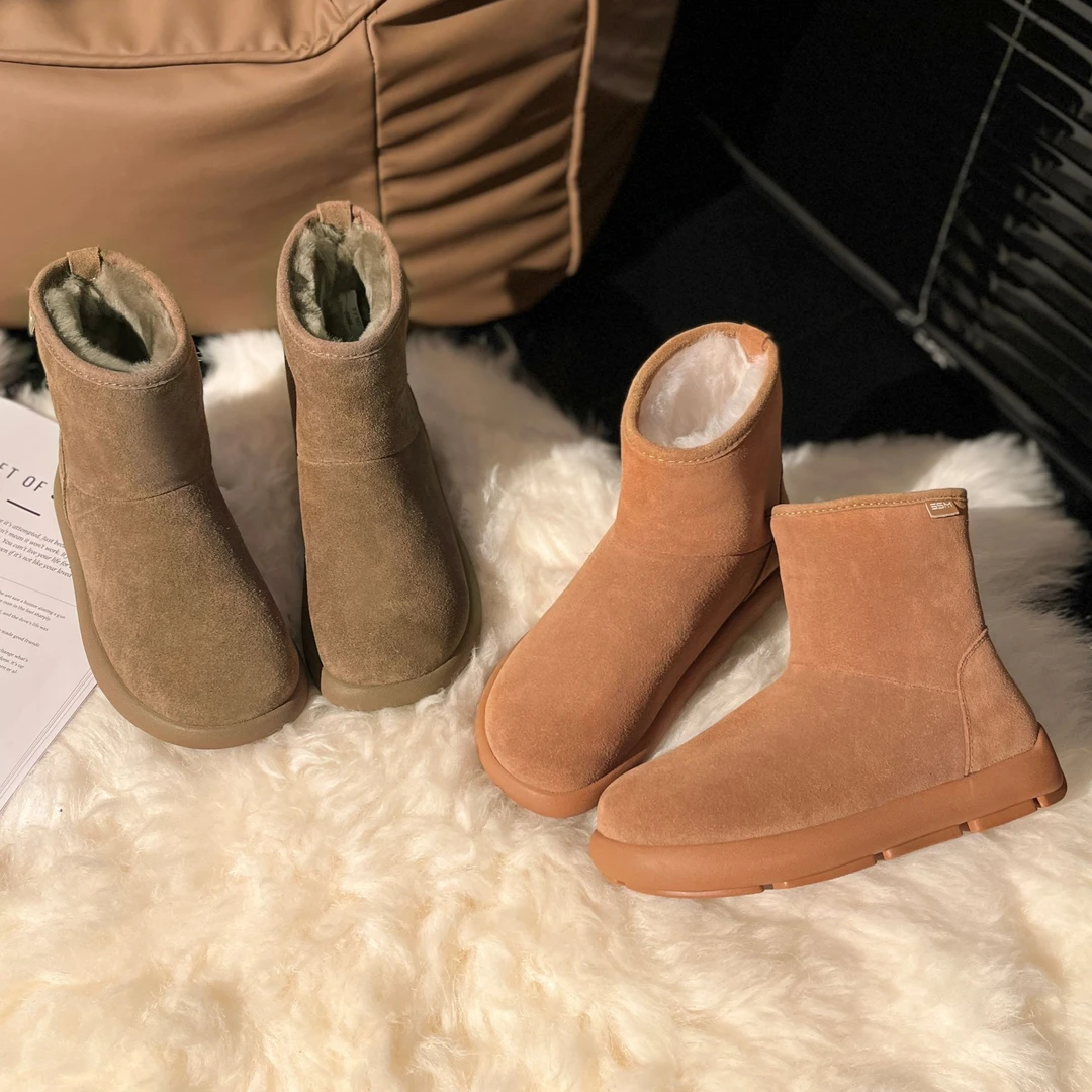 烟筒靴厚底雪地靴真皮女羊毛棉鞋加厚加绒保暖冬季时尚