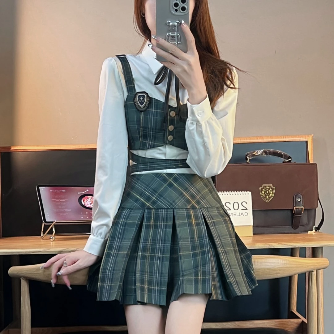 偷心辣妹单拍 织物猪原创设计感小众百褶裙 学院风JK制服上衣