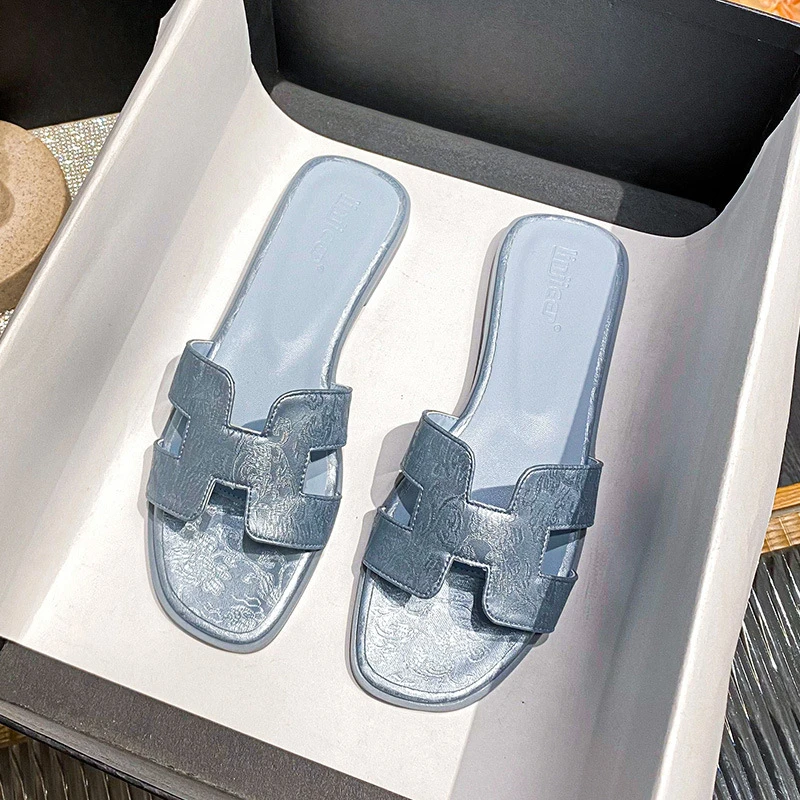 h拖鞋女外穿2024新款夏季百搭一字拖网红h凉拖平底古风绣花沙滩鞋